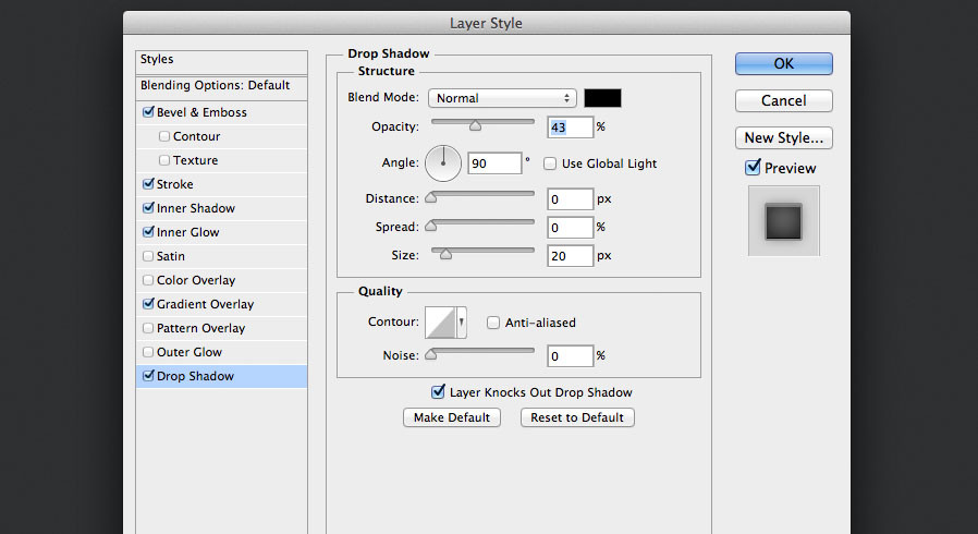 add a normal drop shadow for the audio knob photoshop tutorial