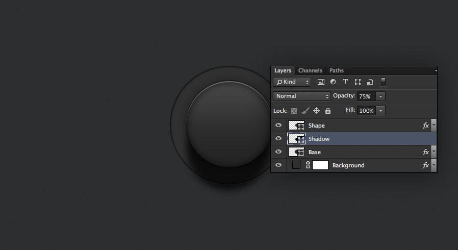 set the deep shadow shape to a lower opacity for the audio knob photoshop tutorial