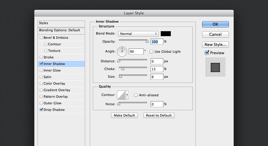 add an inner shadow layer style for the audio knob photoshop tutorial
