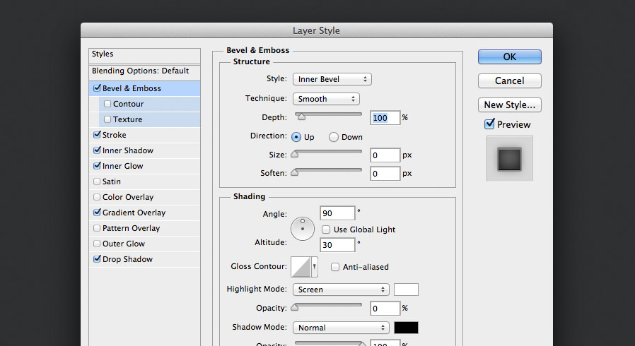 add a bevel and emboss layer style for the audio knob photoshop tutorial