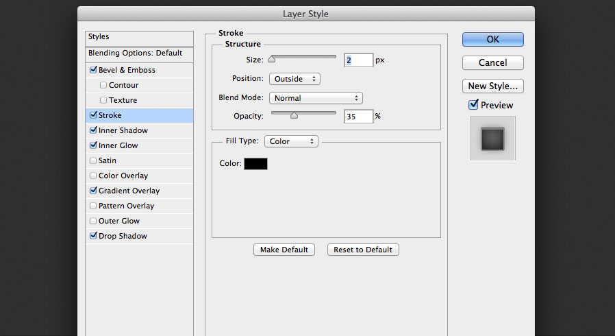 add a 2px stroke outside with layer styles for the audio knob photoshop tutorial