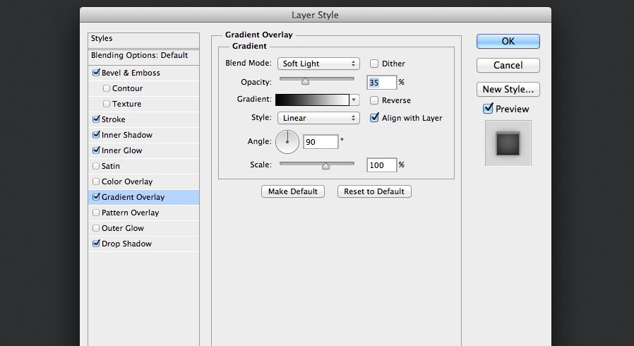 add a soft light gradient overlay layer style for the audio knob photoshop tutorial