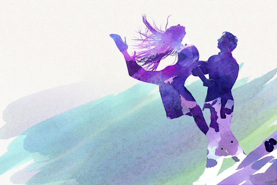 Aartistic watercolor painting of dancers